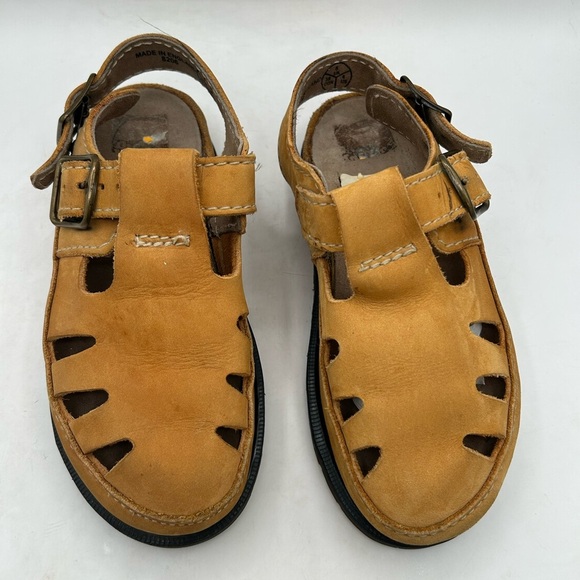 VINTAGE Dr Martens Suede Leather camel Tan  Fisherman Sandal Made ENGLAND 7 - Picture 7 of 12